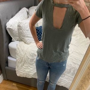 Olivaceous green cut out tee